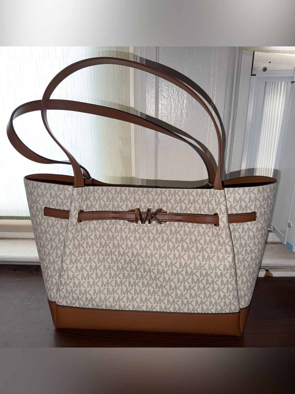 NWT Michael Kors Inspired White & Brown Logo Tote Bag